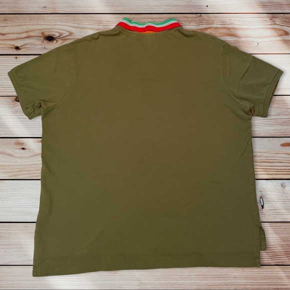 Vintage Olive Green Polo Ralph Lauren Polo Shirt Striped Collar - Picture 3 of 4